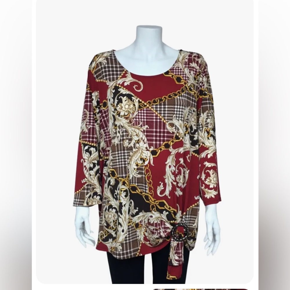 Est 1946 Chain Baroque houndstooth, scoopneck top. Size 18/20W